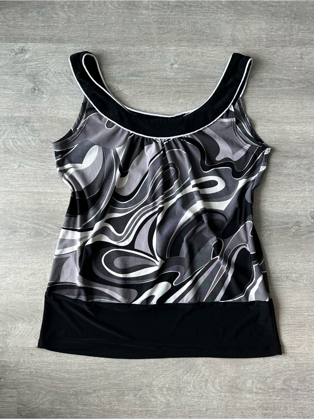 Vintage 90sVamp Sleeveless Top Gray Monochrome Abstract Print Med Canada